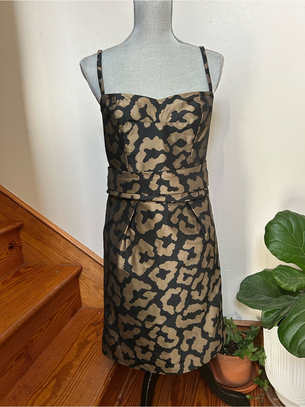 Etcetera Black and Gold Leopard-Print Mini Dress with adjustable straps